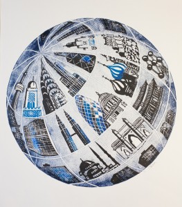 Global-Linocut Monoprint Commission for the CityUK